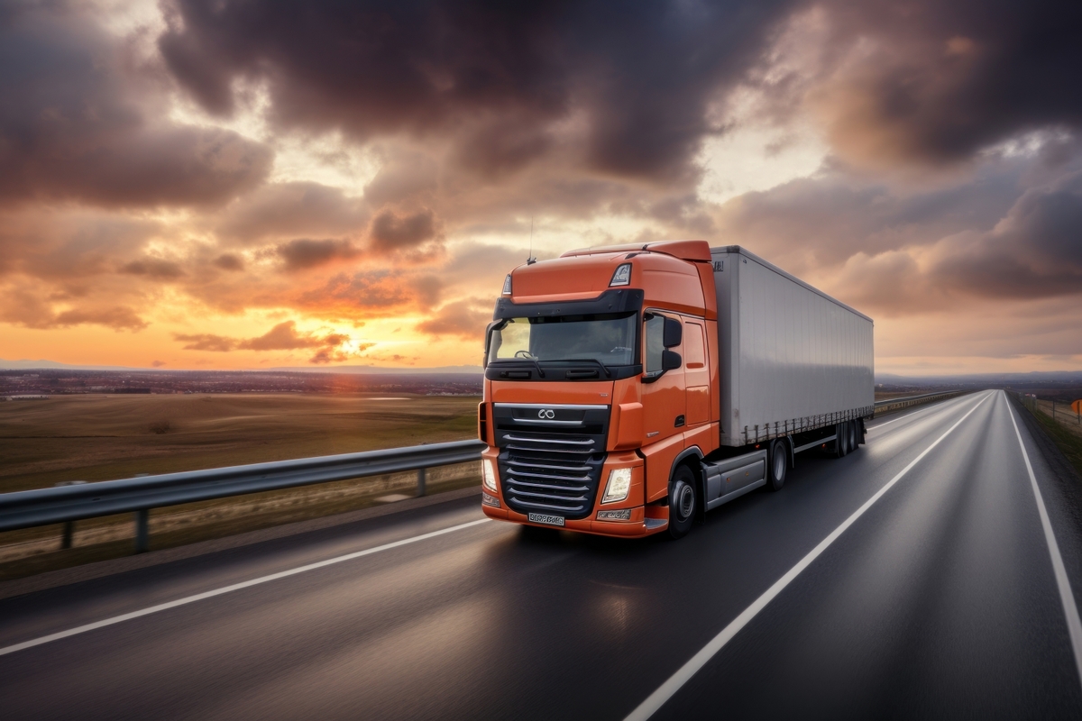 Truck vehicle driving road.